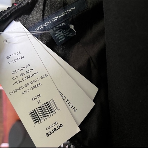 French Connection Sequin Midi Dress in Black Hologram - Picture 9 of 11